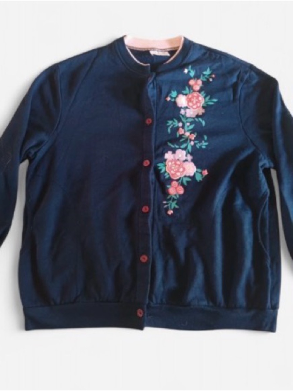 Blair Navy Cardigan with Pink Floral Embroidery